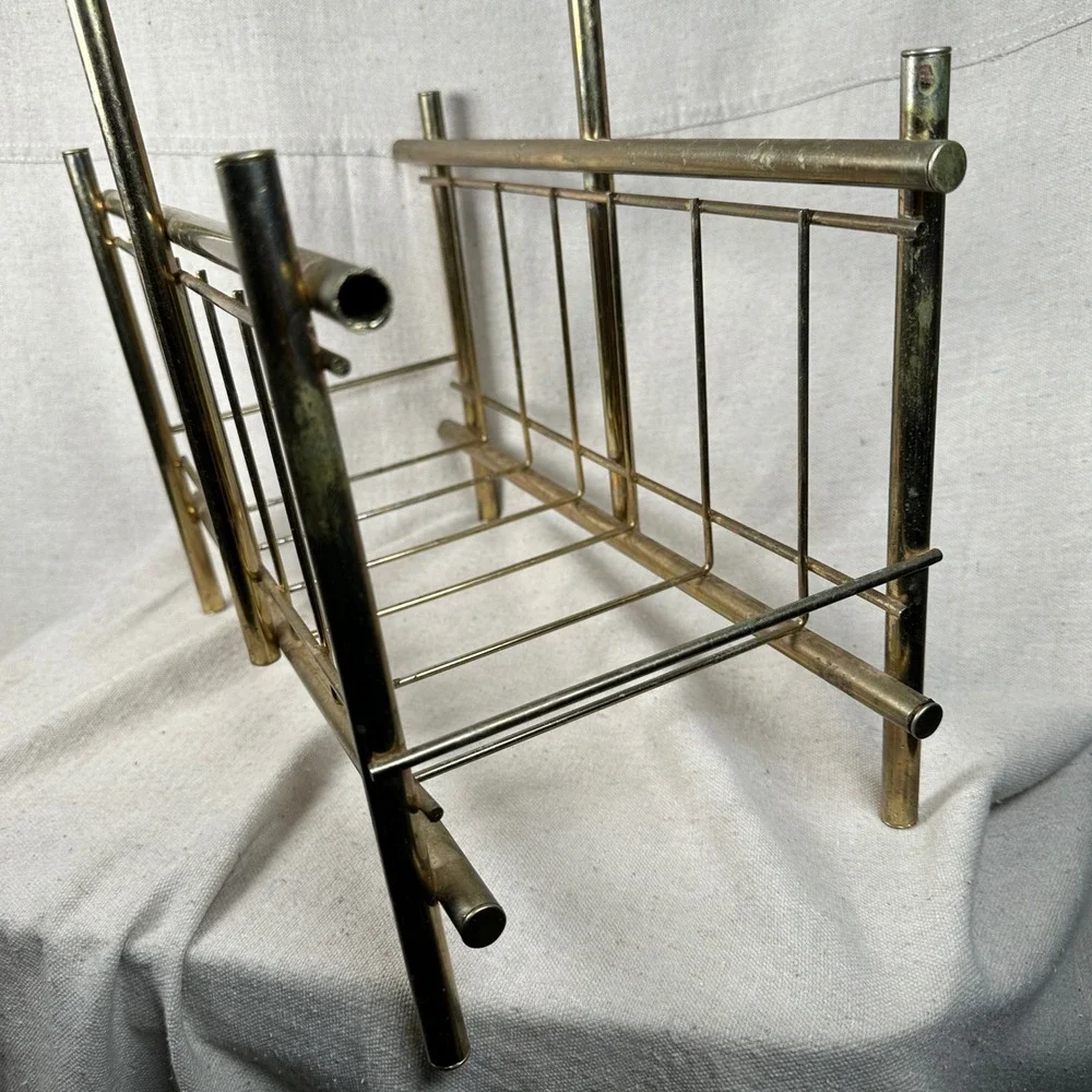 Vintage Mid Century Modern Brass Tone Wire Magazine Rack Record Holder MCM Gold